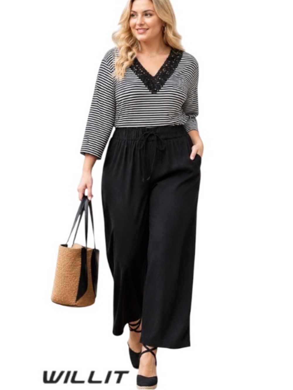 XXXL Willet Wide-Leg Linen-Cotton Flowy Pull On Pants, New With Tags